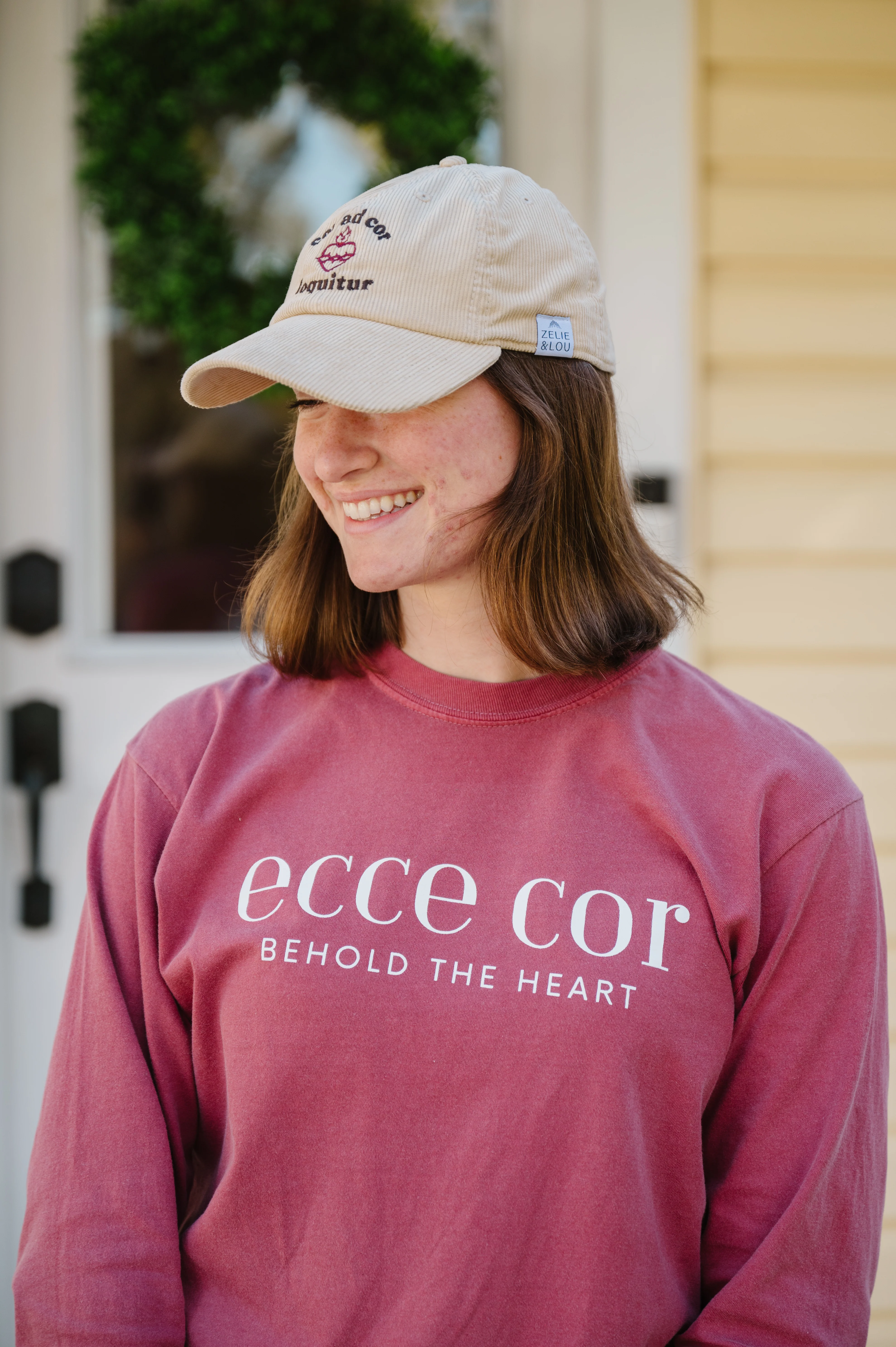 "Cor ad Cor Loquitur" / Sacred Heart of Jesus Corduroy Hat - Image 4