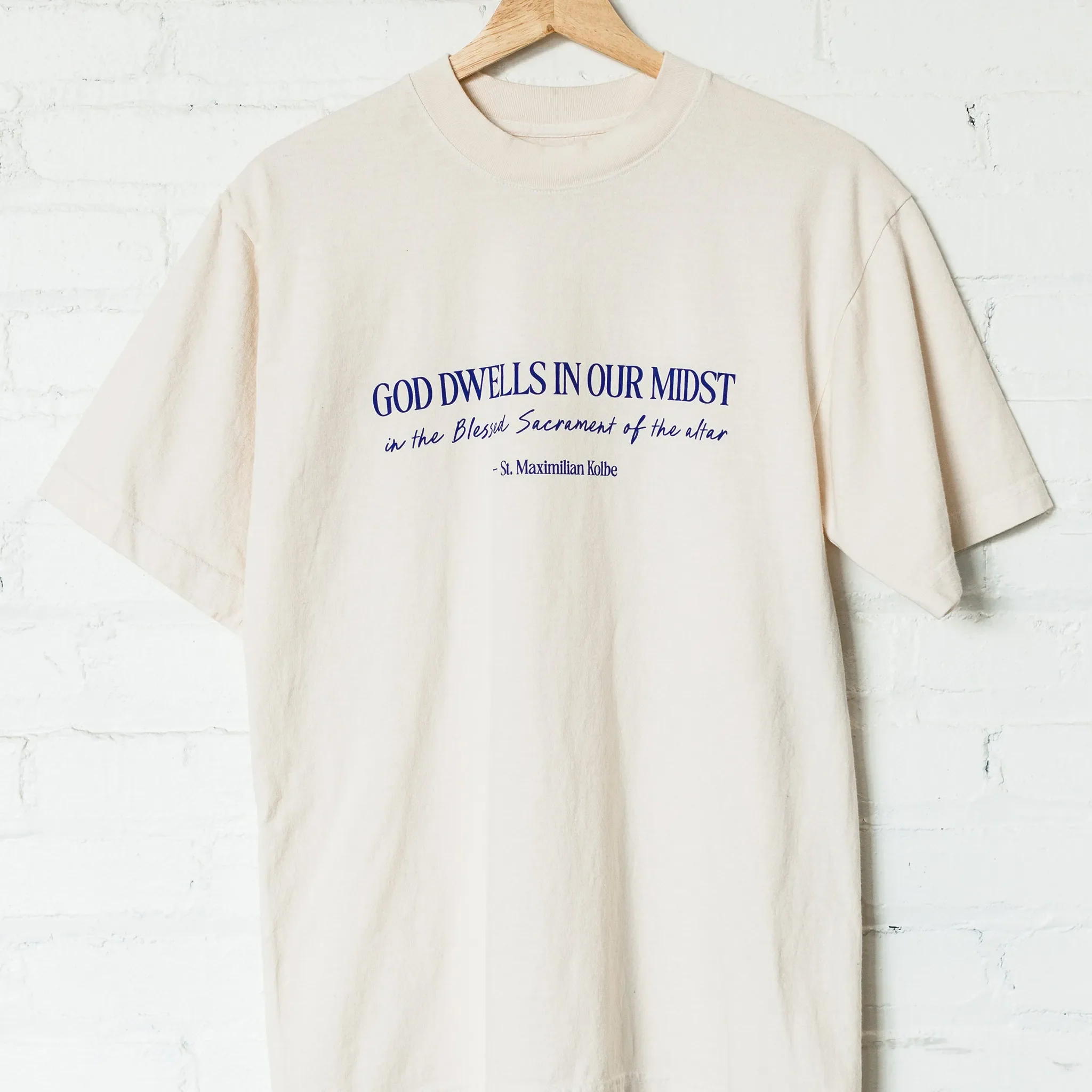 "God Dwells in Our Midst" / St. Maximilian Kolbe T-Shirt - Image 5