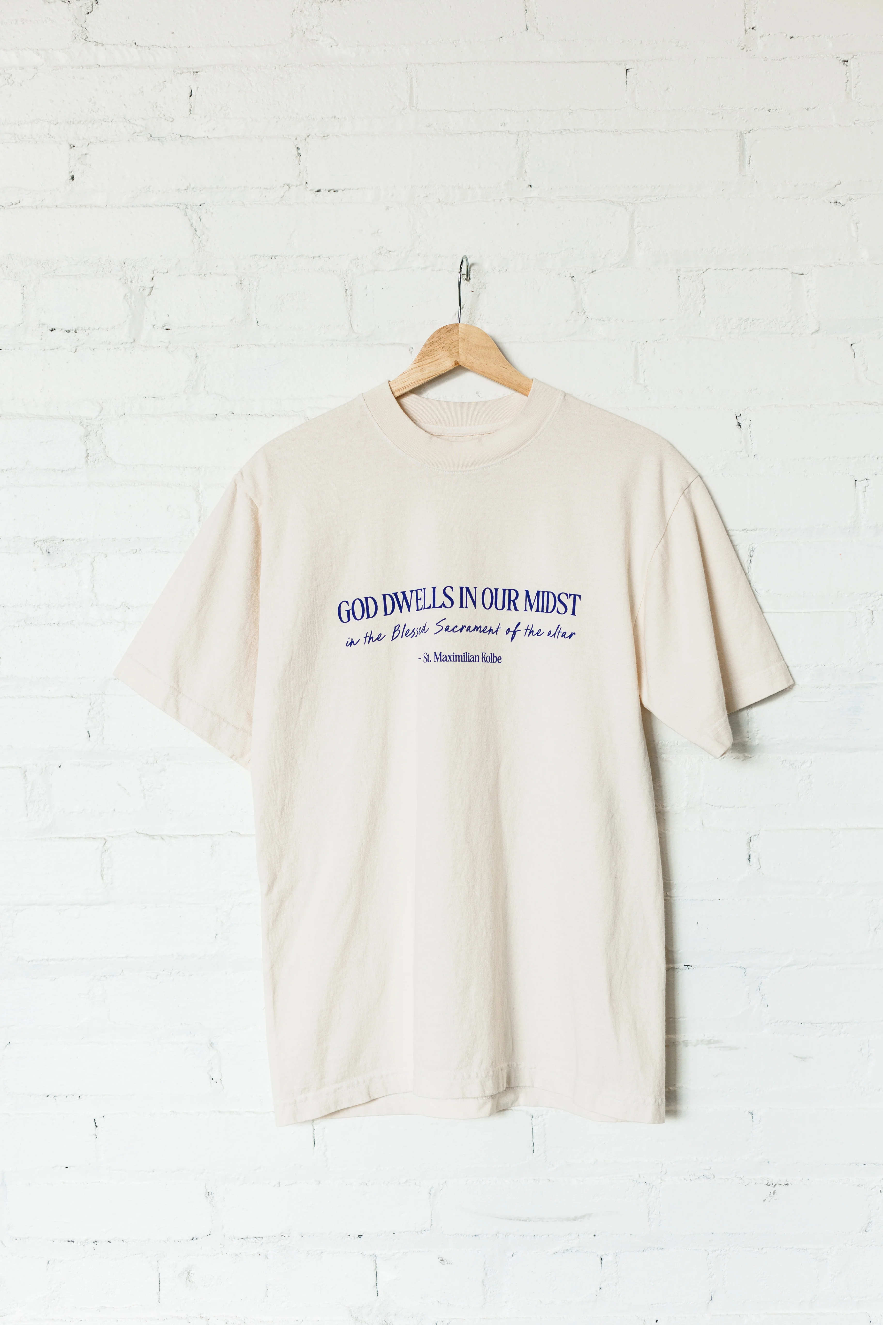 "God Dwells in Our Midst" / St. Maximilian Kolbe T-Shirt - Image 6