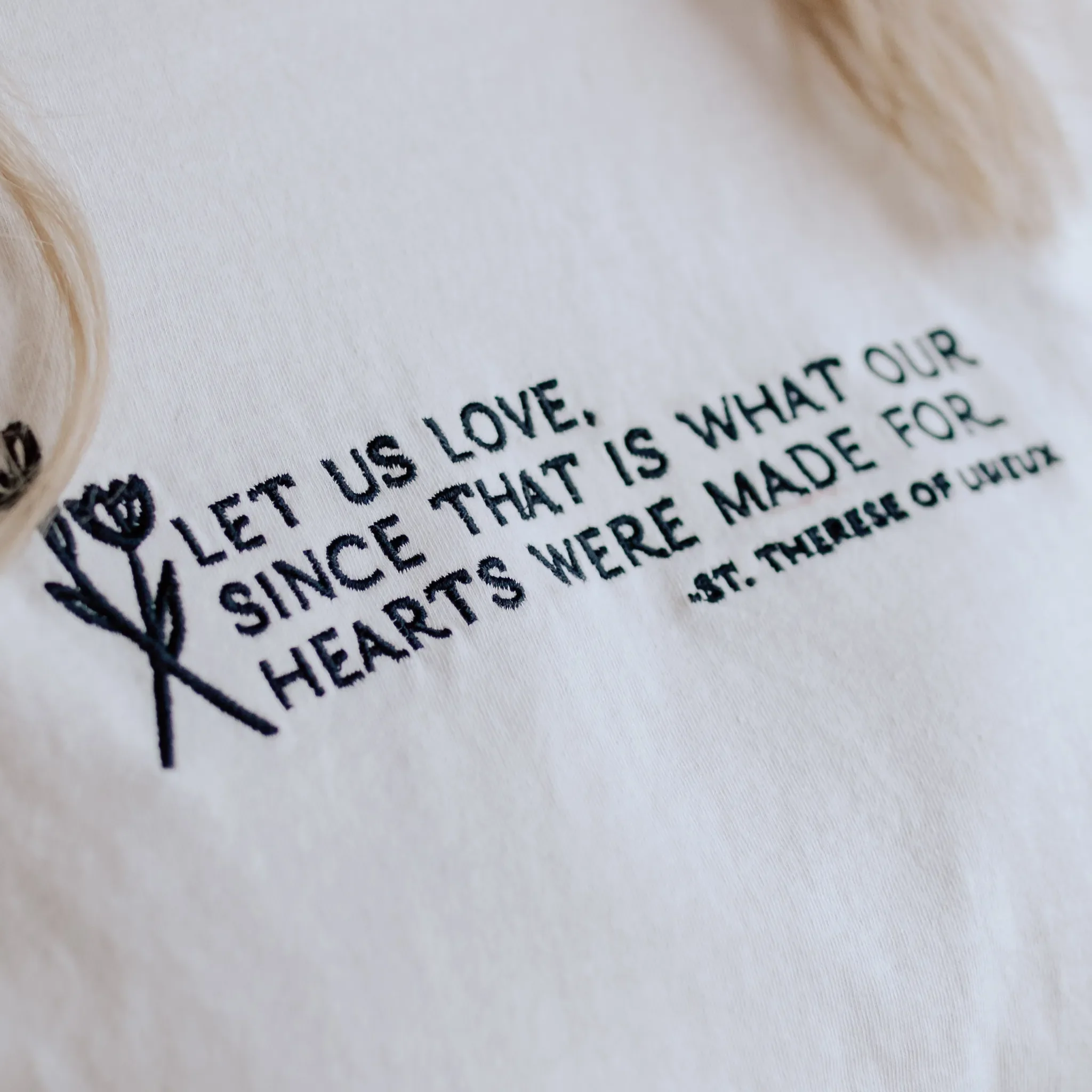 "Let us Love" / St. Thérèse of Lisieux T-Shirt - Image 3