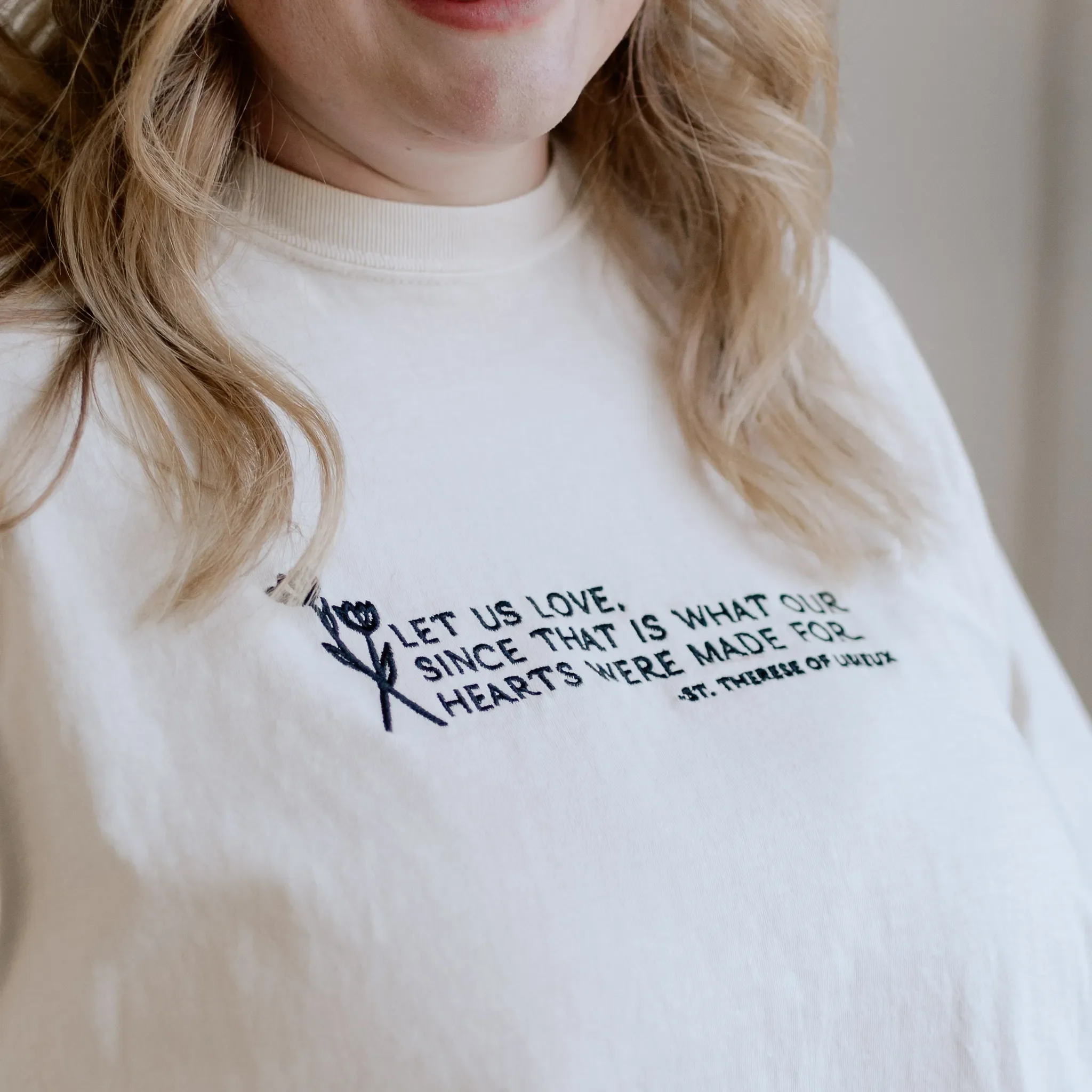 "Let us Love" / St. Thérèse of Lisieux T-Shirt - Image 4